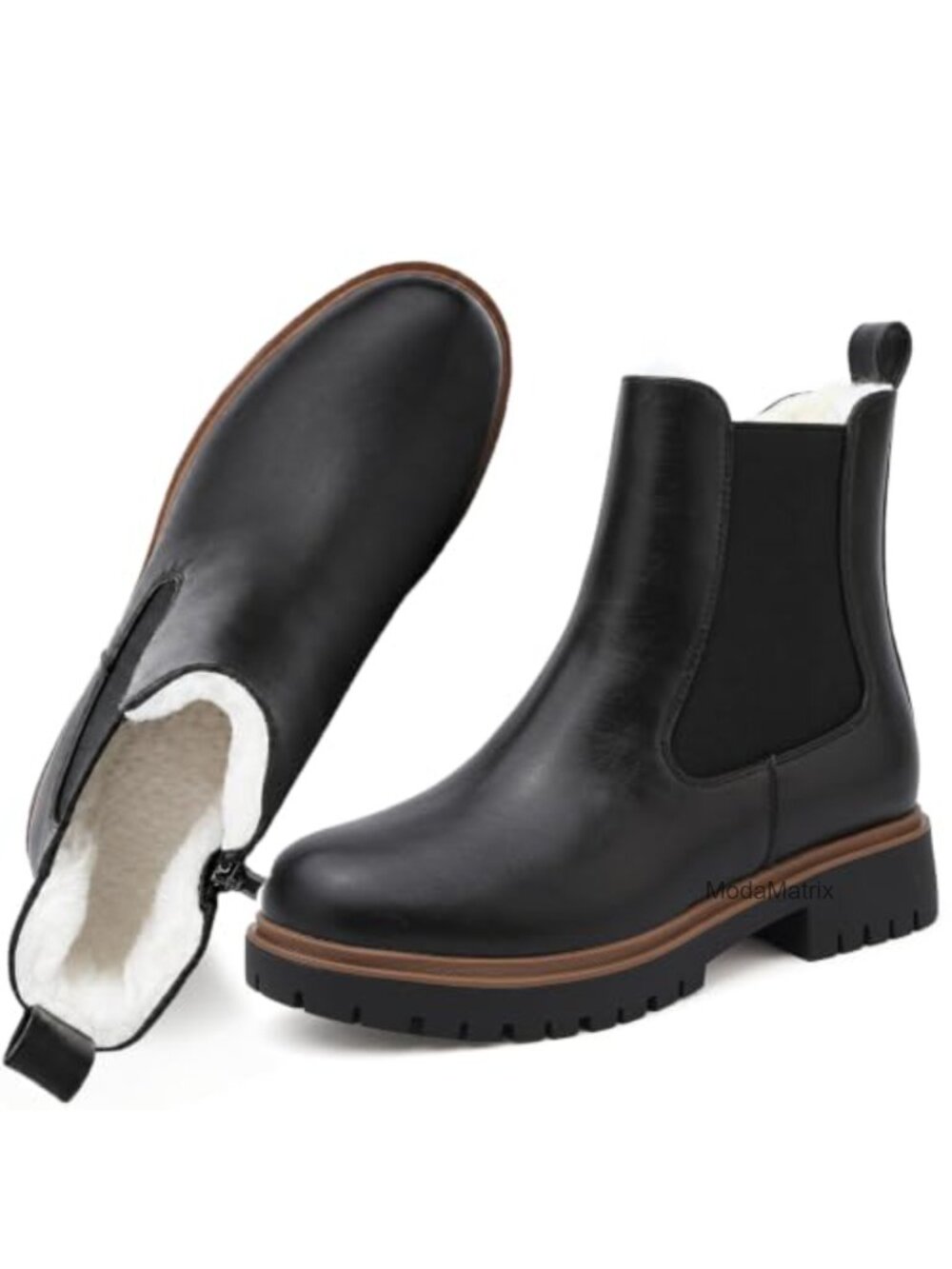 Waterproof Fur Lined Chelsea Ankle Boots Platform Lug Sole